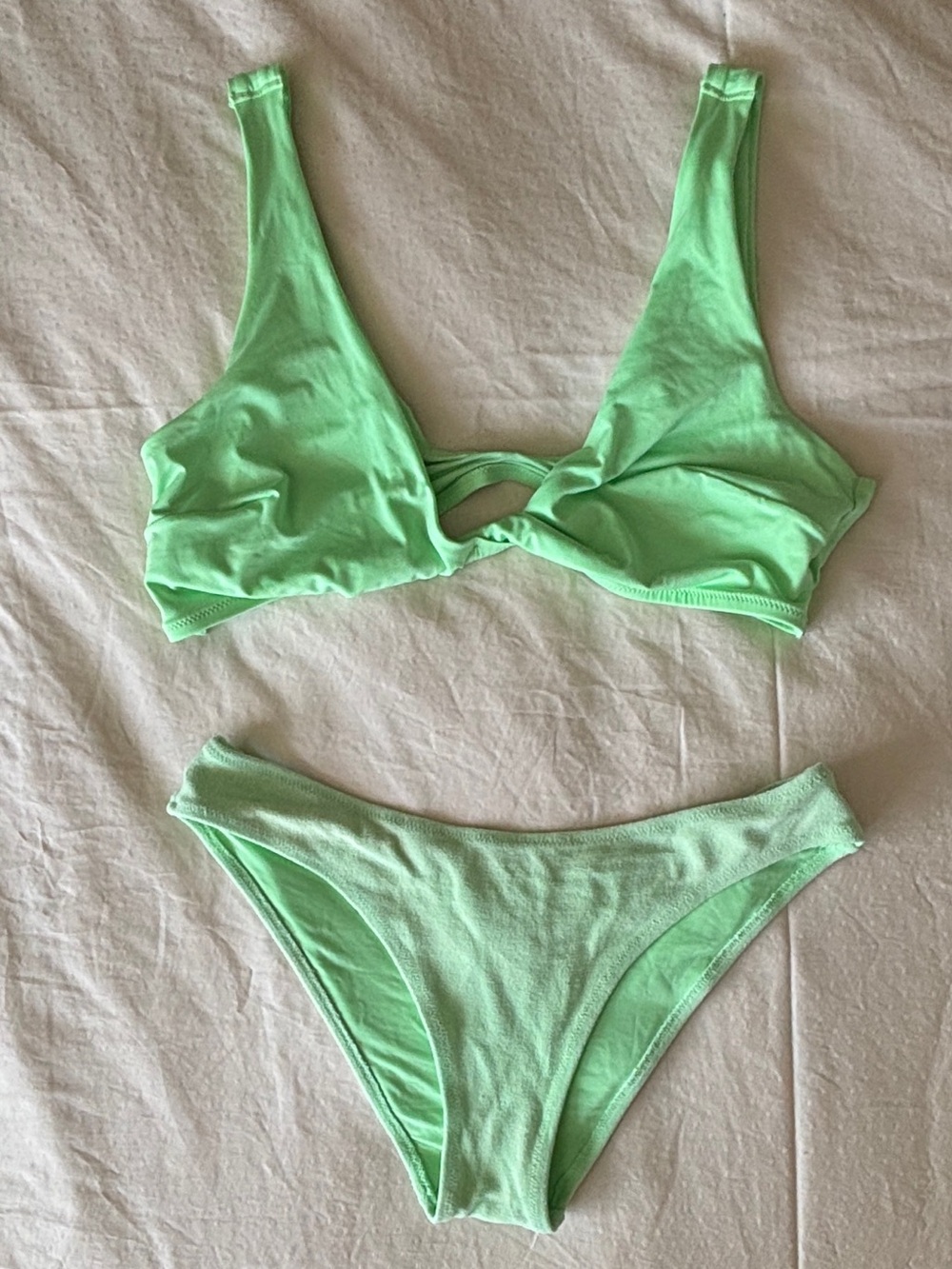 H&M Mint Green Two-Piece Bikini Set with Textured Bottom (Top 14, Bottom 12)